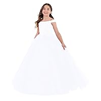 Girl's Appliques White First Communion Children Teens Lace Flower Girl Pageant Skirt Dresses