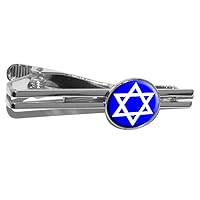Star of David - Shield Jewish Round Tie Bar Clip Clasp Tack - Silver