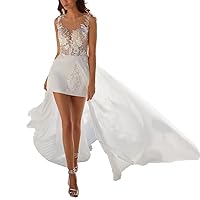 Off-Shoulder Short Wedding Dresses for Bride with Detachable Train Bridal Gowns Formal Evening Party Dress