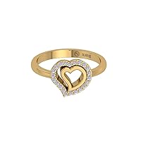 0.13ct Diamond Twin Heart Ring in 925 Sterling Silver with Gold Plating April Birthstone Rings Valentine Anniversary Birthday Jewelry Gifts for Women Girls
