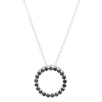 Dazzlingrock Collection 0.98 Carat (Ctw) Round Black Diamond Ladies Circle Pendant (Silver Chain Included), Sterling Silver