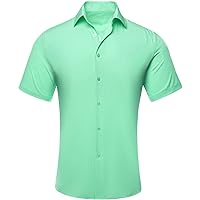 Summer Shirts for Men Mint Green Short Sleeve Casual Regular Fit 4-Way Stretch Button Down Shirt for Business Party Prom(X-Large)