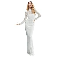 High Neck Fully Covered Sequined Mermaid Prom Evening Shower Party Dress Celebrity Pageant Gala Gown