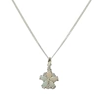 Solid 925 Sterling Silver Natural Colorful Opal & Diamond Womens Pendant & Chain (0.14 cttw, H-I Color, I2-I3 Clarity)