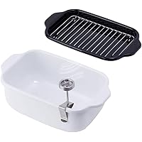 Fuji Enamel Tempura Pot, Square, Enamel, Washable Thermometer, Slackboard Net with Bat, White