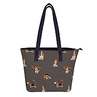 Basset Hound Dog Women's Fashion Tote Handbags Leather Shoulder Bag Purse, rest, White-style21, 29x34x14cm