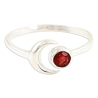 NOVICA Artisan Handmade Garnet Wrap Ring Moon .925 Sterling Silver from India Sun 'Celestial Beauty in Red'