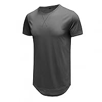 Mens T Shirt Hiphop Short Sleeve Crew Neck Longline Athletic Blouse Tops Wrinkle-Resistant Slim-fit Tech Tees Shirts