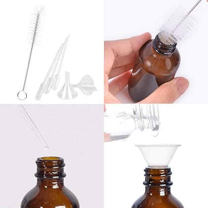 12 Pack 2oz 60 ml Amber Glass Spray Bottles with Fine Mist Sprayer & Dust Cap for Essential Oils, Perfumes,Cleaning Products.Included 1 Brush,2 Extra Sprayers,2 Funnels,3 Droppers & 24 Labels.