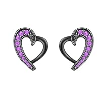 Women's Love Heart Amethyst Stud Earring Set for Lover Sparkling Earring 14k Gold Over .925 Sterling Silver Studs for Women Girls