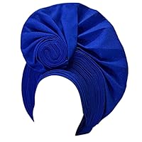 Luxury Nigerian Headties Already Made Auto Gele African Headtie Women Headbands Head Wrap or Party Wedding. (royal blue)