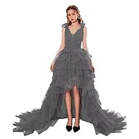 Women Tiered High Low Prom Dress Tulle Homecoming Dress Pageant Prom Dresses Black Long