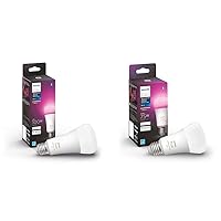 White and Color A21 High Lumen Smart Bulb, 1600 Lumens, 1 Bulb & White and Color Ambiance A19 Medium Lumen Smart LED Bulb, Bluetooth & Zigbee Compatible (Hue Hub Optional), 1 Bulb