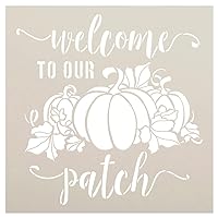 Welcome to Our Patch Stencil by StudioR12 | DIY Fall Pumpkin Vine Home Decor | Craft & Paint Autumn Wood Sign | Reusable Mylar Template | Select Size (9 x 9 inch)