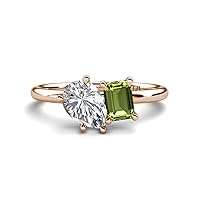 Pear Shape IGI Certified Lab Grown Diamond & Emerald Shape Peridot 2.80 ctw Four Prong Womens 2 Stone Duo Engagement Ring 14K Gold