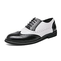 HuitJours Men Brogues Wingtip Lace up Classic Black Dress Shoes Derby Gatsby Prom Fashion Oxford