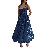 Xijun Women's Sparkle Starry Tulle Prom Dresses Tea Length Corset Formal Evening Party Gowns