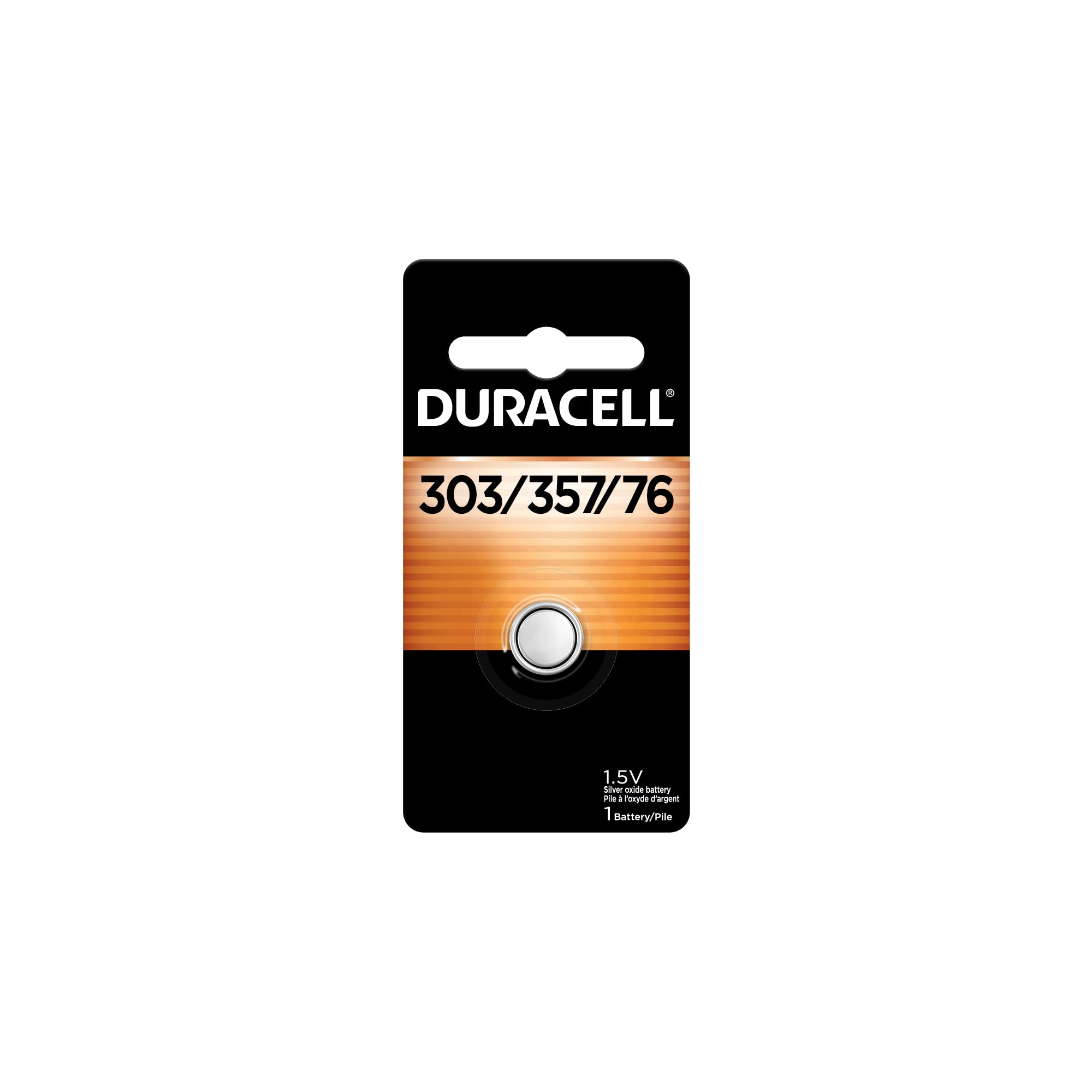 Duracell 303/357/76 Silver Oxide Button Battery, 1 Count Pack, 303/357/76 1.5 Volt Battery, Long-Lasting for Watches, Medical Devices, Calculators, and More