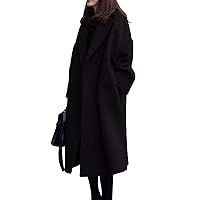 Womens Wool Blend Cardigan Long Trench Coat Elegant Notch Lapel Pea Coat Outerwear Open Front Mid Length Overcoat
