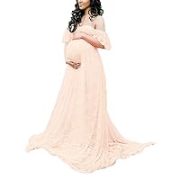 Maternity Photography Props Floral Lace Dress Fancy Pregnancy Gown for Baby Shower Photo Shoot