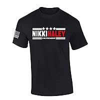 Nikki Haley Tshirt Haley for President USA American Flag Sleeve Short Sleeve T-Shirt Graphic Tee