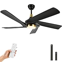 YITAHOME 52 Inch Black Gold Ceiling Fan with Lights Remote Control, Dimmable 3-Color LED Ceiling Fan with Solid Wood Fan Blades, Modern Ceiling Fan for Indoor Outdoor with Reversible Quiet Motor