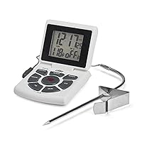 CDN DTTC-W Instant Read Digital Food Thermometer with Probe, 3-in-1 Functions (Thermometer/Timer/ Clock), Easy to Read Display, White