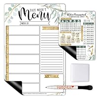 Hadley Designs Greenery Magnetic Weekly Meal Planner Dry Erase Board for Refrigerator - Weekly Dinner Menu Board for Kitchen Conversion Chart Magnet, Grocery List...