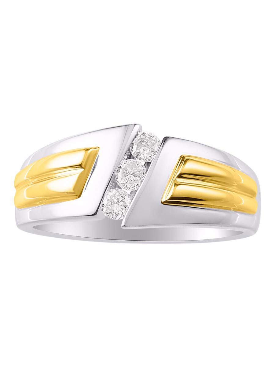 Rylos Mens Diamond Ring 14K Two Tone - Yellow & White Gold 0.30 Carats Total Diamond Weight