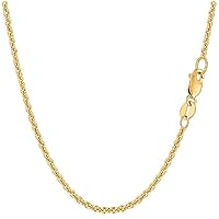 14k SOLID Yellow or White 2.2mm Shiny Diamond Cut Forsantina Cable Chain Necklace for Pendants and Charms with Lobster-Claw Clasp (18