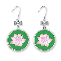 Flower Plant Lotus Flower Pink Pattern Bow Earrings Drop Stud Pierced Hook
