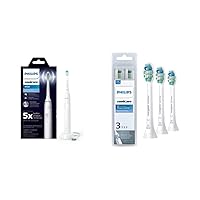 Philips Sonicare 4100 Electric Rechargeable Power Toothbrush, White, with Genuine Philips Sonicare Optimal Plaque Control Replacement Toothbrush Heads, White, 3 Pack