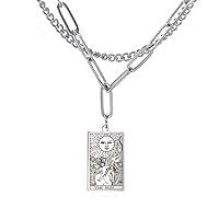 Amaxer Rider Waite Tarot Card Necklace Retro Lucky Amulet Charm Pendants Stainless Steel Vintage Jewelry