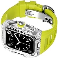 Clear Transparent Watch Case Rubber Band，For Apple Watch 8/7/6/5/4/SE 45mm 44mm，Crystal Hard PC Watch Cover Fluororubber Strap With Stainless Steel Clasp，Mod Kit Watch Accessories