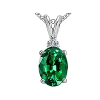 Tommaso Design Oval Simulated Emerald Pendant Necklace 14 kt White Gold