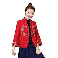 Black Loose Ethnic Style Stand Collar Cardigan Cotton Linen Embroidery Female Suit Coat Chinese Jacket Women