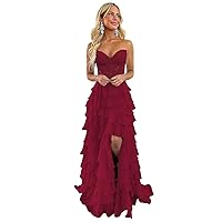 Tiered Lace Corset Prom Dresses 2024 Long Off Shoulder Chiffon Sweetheart A-Line Formal Evening Party Gowns with Slit