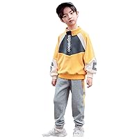 Boys Pullover Contrast Color Printed Sportsuit Shirts Top + Pants