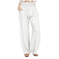 Summer Pants for Women 2024 Wide Leg Pants High Waisted Palazzo Pants Loose Flowy Pants Boho Beach Pants with Pockets