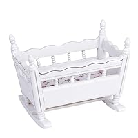 White Wooden 1:12 Miniature Baby Doll Crib Bed Dollhouse Decoration, White Wooden