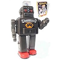 Electric Walking Robot Toys, Smoke Spraying Premium Tin Toy Robot, Retro Adult Collection Home Party Decoration Black