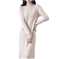 Cashmere Knitted Dress for Women, Autumn Winter Female O-Neck Long Style Jumpers Dresses