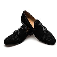 Men's Vintage Velvet Embroidery Noble Loafer Shoes Slip-on Loafer Smoking Slipper Tassel Loafer