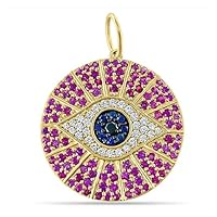 Beautiful Disc Eye Pink Sapphire Diamond Blue Sapphire 925 Sterling Silver Charm Pendant,Designer Disc Eye Silver Diamond Handmade Pendant Jewelry,Gift