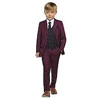 Boys' 3 Pieces Suit Two Buttons Wedding Party Formal Jacket Trousers Plaid Waistcoat