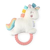 Itzy Ritzy - Ritzy Rattle Pal with Teether - Baby Teething Toy Features A Minky Plush Character, Gentle Rattle Sound & Soft Teether Toy for Newborn (Unicorn)