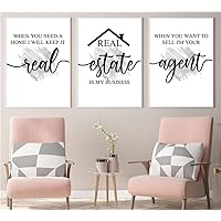 Canvas Painting 3 Piece Prints Silver Real Estate Wall Art Modular Poster Real Estate Agent Quotes Pictures Framed Artwork for Realtor Office Decoration with Wooden Inner Frame
