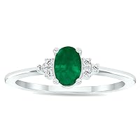 Women's Emerald and Diamond Half Moon Ring in 10K White Gold