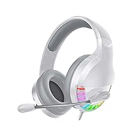 3.5mm & USB Head-Mounted Wired Gaming Headset, with Noise Reduction Microphone Telescopic Head Beam RGB Lighting Lightweight Computer Headset, for PS4 Xbox One PC Laptop (White)