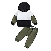 Toddler Baby Boy Clothes Color Block Hooded Sweatshirt Pullover Jogger Pants 2Pcs Fall Winter Sweatsuit Outfit